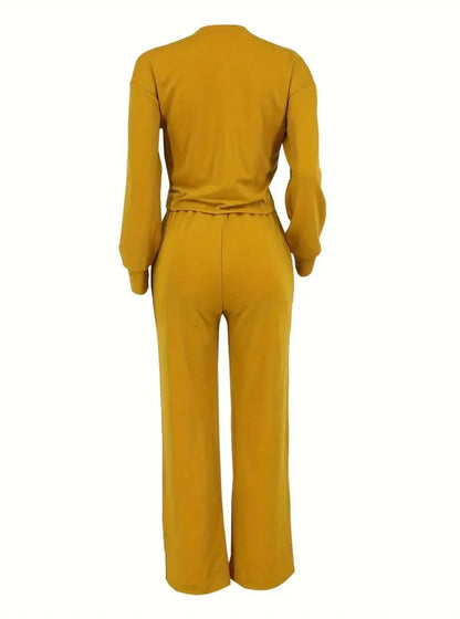 Two Piece Sets Women Pant Set Casual Loose Matching Sets Tops Wide Leg Long Pants Lace Up High Waist 2025 Y2k Streetwear