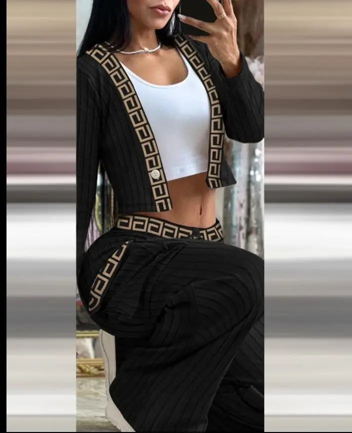 Women's Casual Two Piece Sets Spring Autumn Fashion Cardigan Long Sleeve Short Top Big Pocket Cargo Pants Sets 2024 Outifits