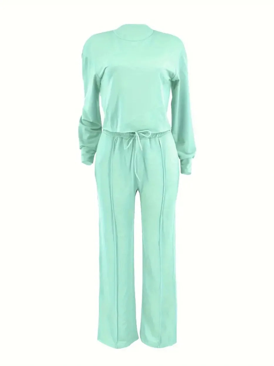 Two Piece Sets Women Pant Set Casual Loose Matching Sets Tops Wide Leg Long Pants Lace Up High Waist 2025 Y2k Streetwear