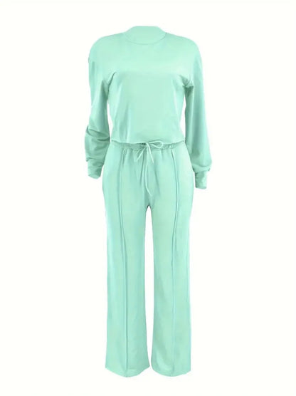 Two Piece Sets Women Pant Set Casual Loose Matching Sets Tops Wide Leg Long Pants Lace Up High Waist 2025 Y2k Streetwear