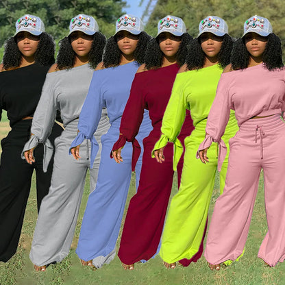 New Fashion Design Casual Ladies Europe Sexy Casual Fashion Large Size Solid Color Round Neck 2-piece Set Tracksuits