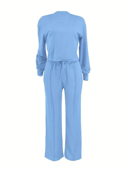 Two Piece Sets Women Pant Set Casual Loose Matching Sets Tops Wide Leg Long Pants Lace Up High Waist 2025 Y2k Streetwear