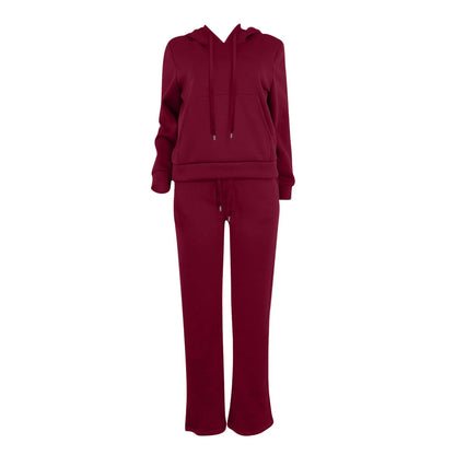 Women's Oversized Matching Sets Sweatsuit Drawstring Hooded Casual Solid Color Sweatshirt With Pant Sets Jogger Activewear