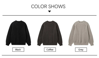 Sweaters Trend 2025 Mans Autumn Winter Solid Color Splicing Loose O Neck Oversize Pullover New Man Motion Clothes