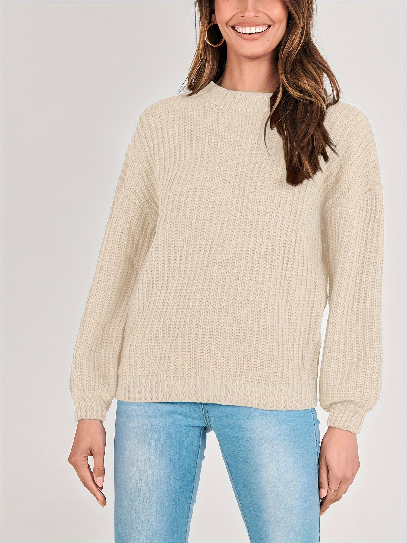 Women Fashion Sweater Long Sleeve Casual Ribbed Knit Winter Pullover Sweaters Blouse Top