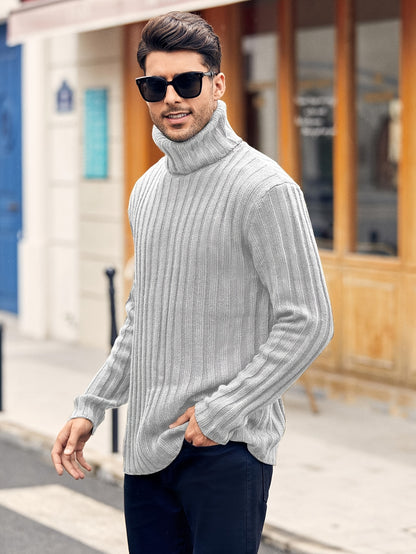 Mens Sweaters Turtleneck Cable Knitted Pullover Long Sleeve Slim Fit Chunky Casual Fall Winter Warm Cardigans