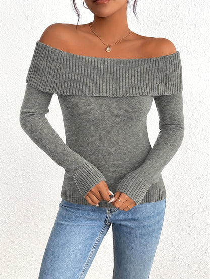 Long Sleeve Y2K Off Shoulder Ribbed Knit Fitted Pullover Women's Fall Sweaters Tops Blouse