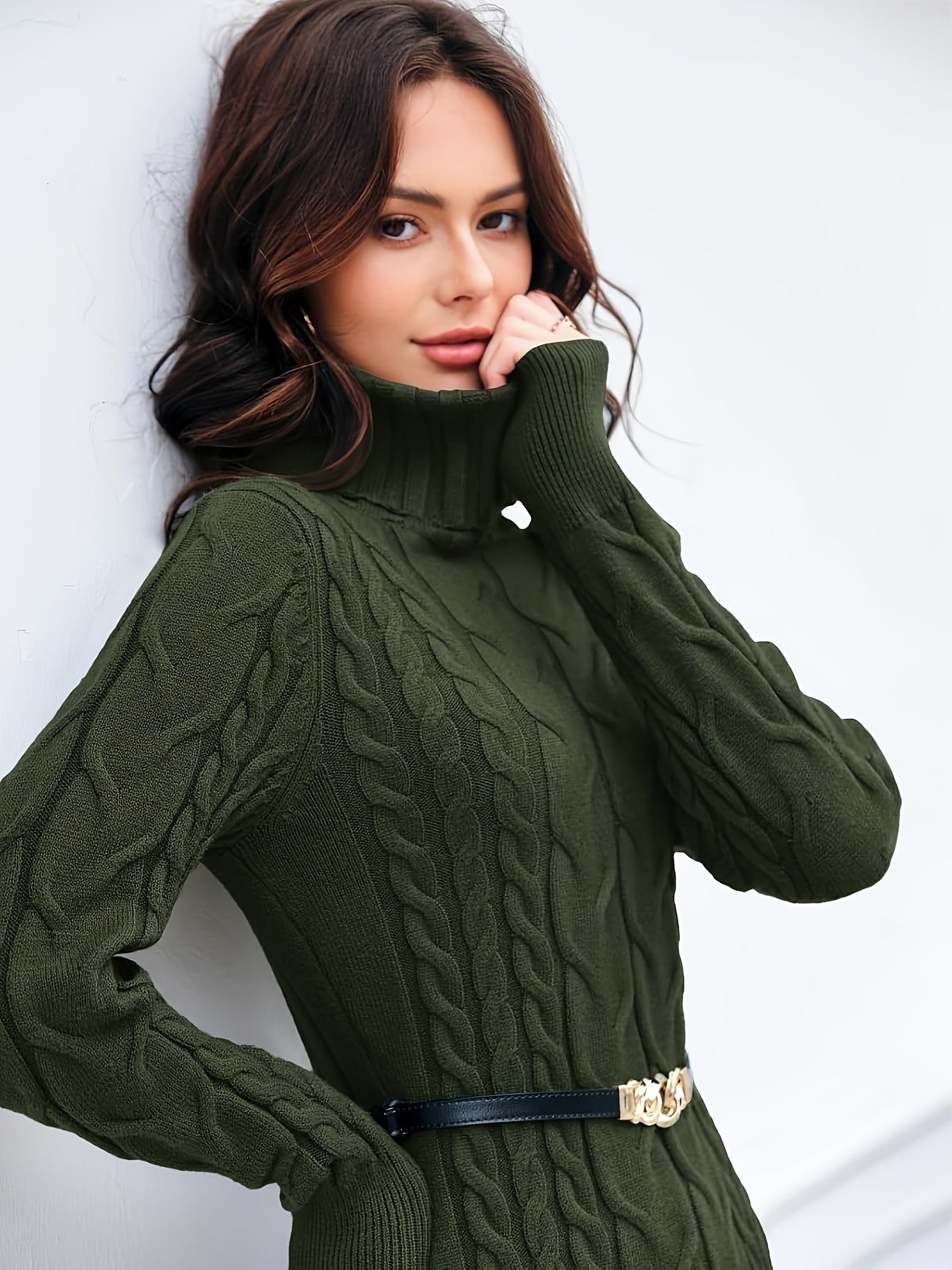 Womens Cable Knit Sweater Dress Sexy Long Sleeve Bodycon Turtleneck Mini Fall Sweaters Dresses