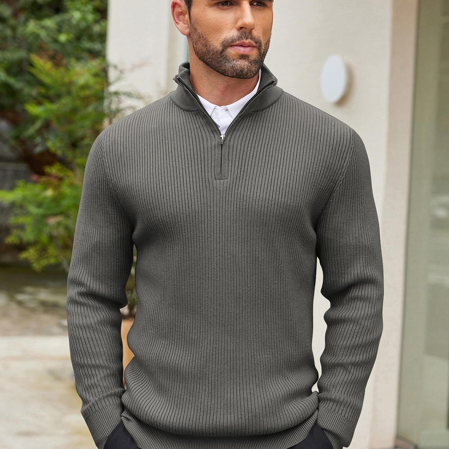Men's Quarter Zip Sweaters Slim Fit Mock Neck Pullover Sweater Lightweight Knitted Polo Sweaters