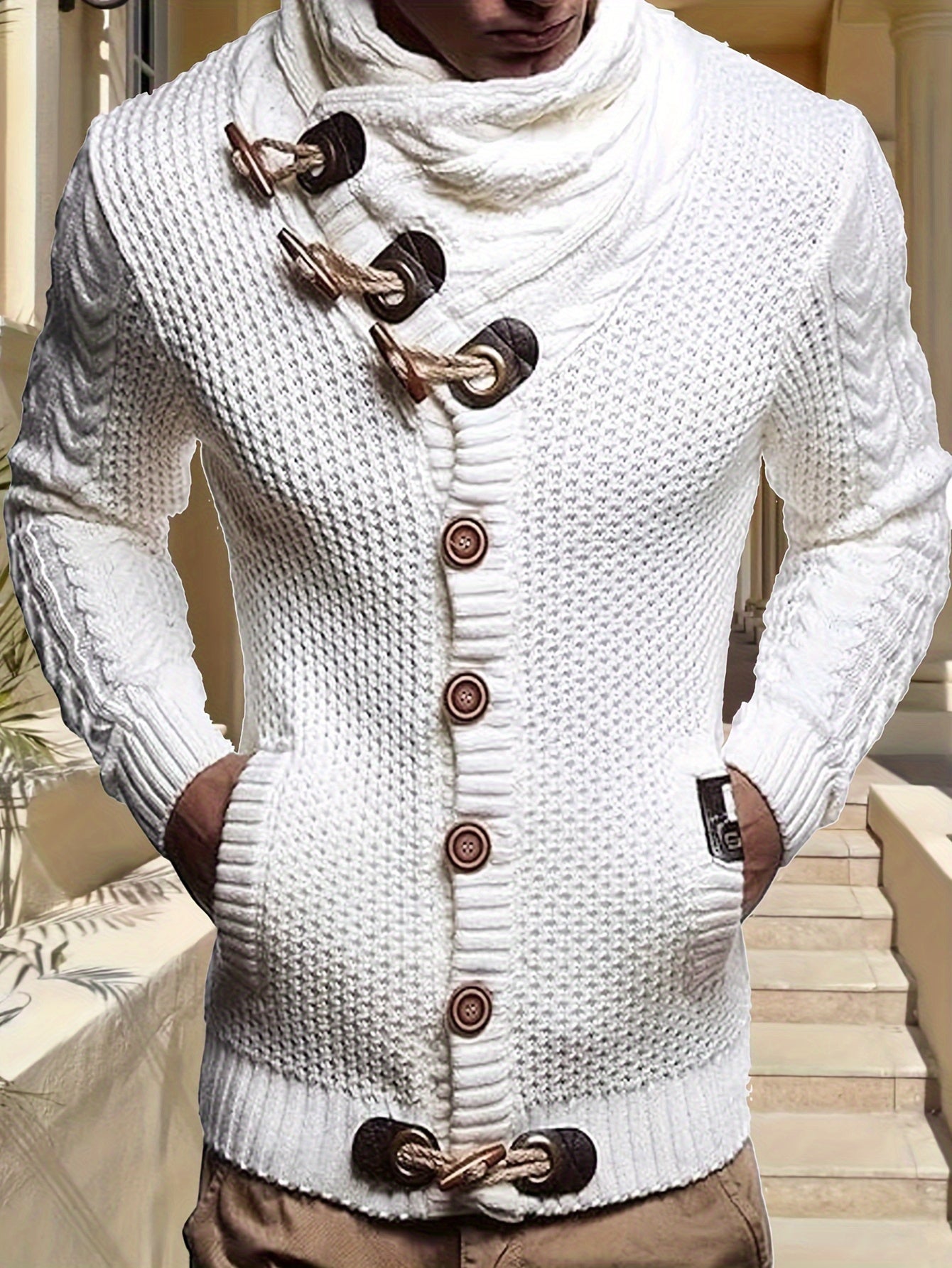 Men'S Knitted Jacket Turtleneck Cardigan Winter Pullover Hoodies Casual Sweaters Jumper