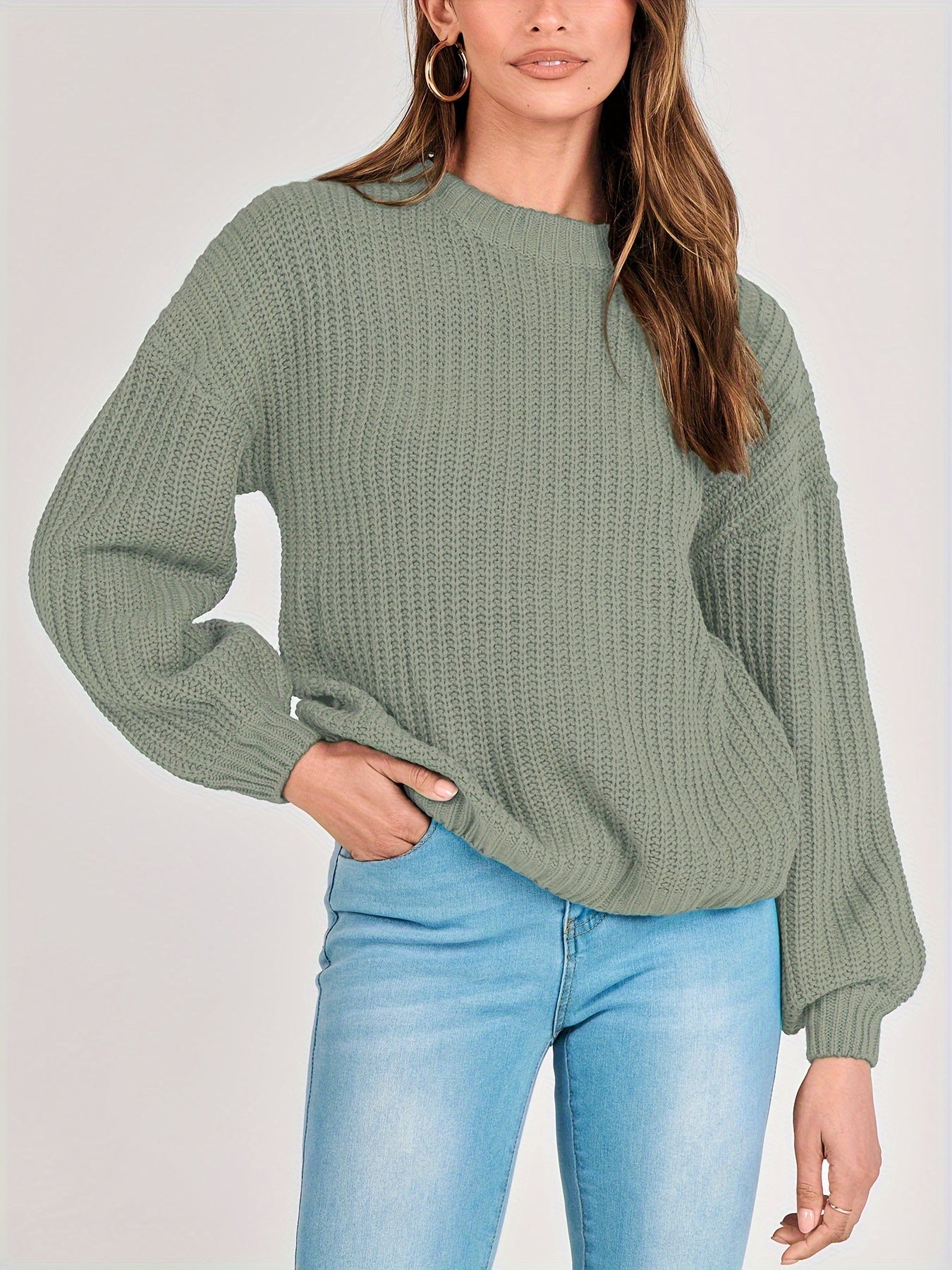 Women Fashion Sweater Long Sleeve Casual Ribbed Knit Winter Pullover Sweaters Blouse Top