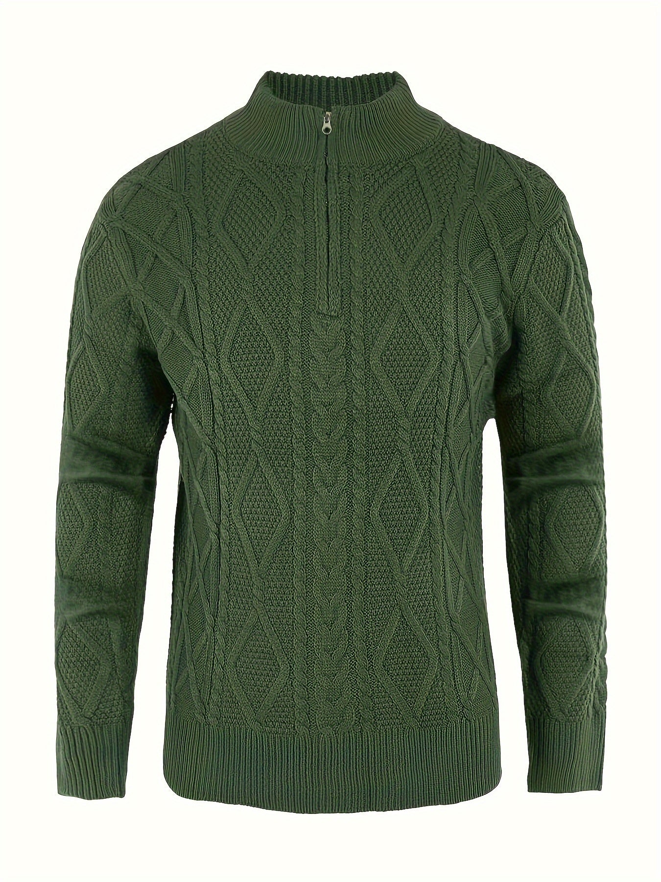 Runcati Mens Quarter-Zip Sweater Cable Knitted Stand Collar Pullover Soft Casual Thermal Twisted Knitwear Sweaters