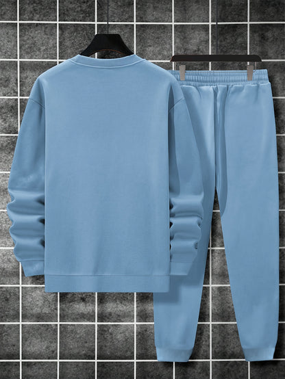 2-Piece Mens Balance Graphic Print Sweatshirt & Sweatpants Set - Sweatsuits with Loose Crew Neck, Drawstring Waist, Long Sleeve, and Outdoor Comfort