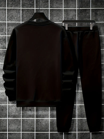 2-Piece Cozy Script Print Sweatshirt & Sweatpants Set - Soft, Trendy, and Comfy Outfits for Boys - Ideal for Fall, Winter, Daily Life, and Outdoor Activities in Los Angeles and California Style