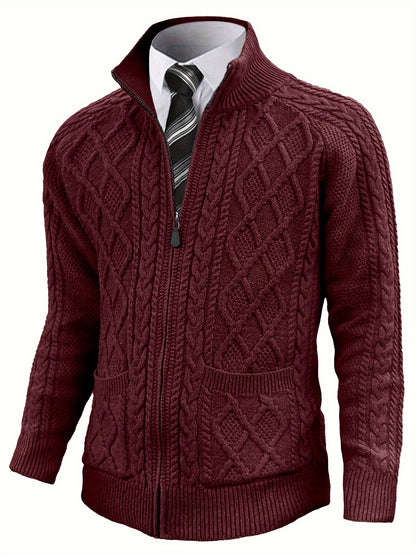 Men's Cardigan Sweaters Full Zip Up Sweater Solid Color Cable Knit Zipper Sweater Men Jackets
