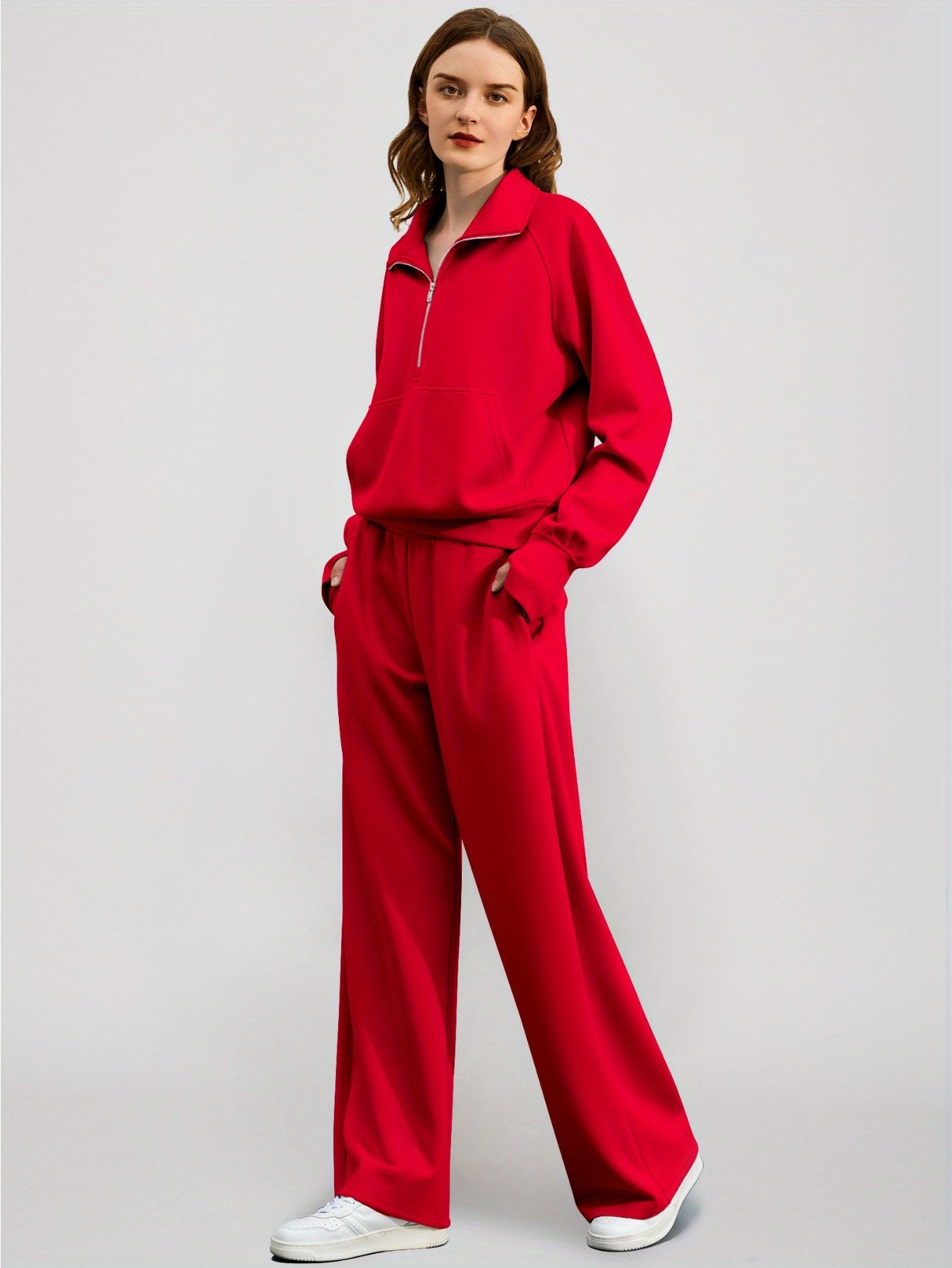 Women 2pcs Outfits Sweatsuit Oversized Sweatshirt Sweatpants Tracksuit Sweat Lounge Matching Set