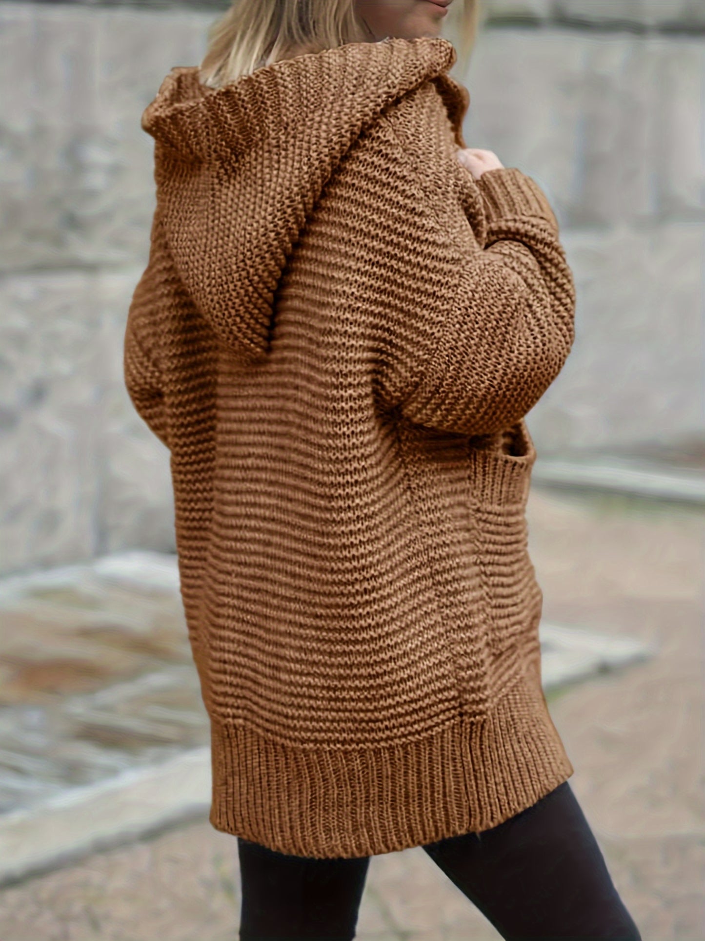 Womens Oversized Cardigan Sweaters Hooded Long Sleeve Button Down Chunky Knit Sweater Coat With Pockets