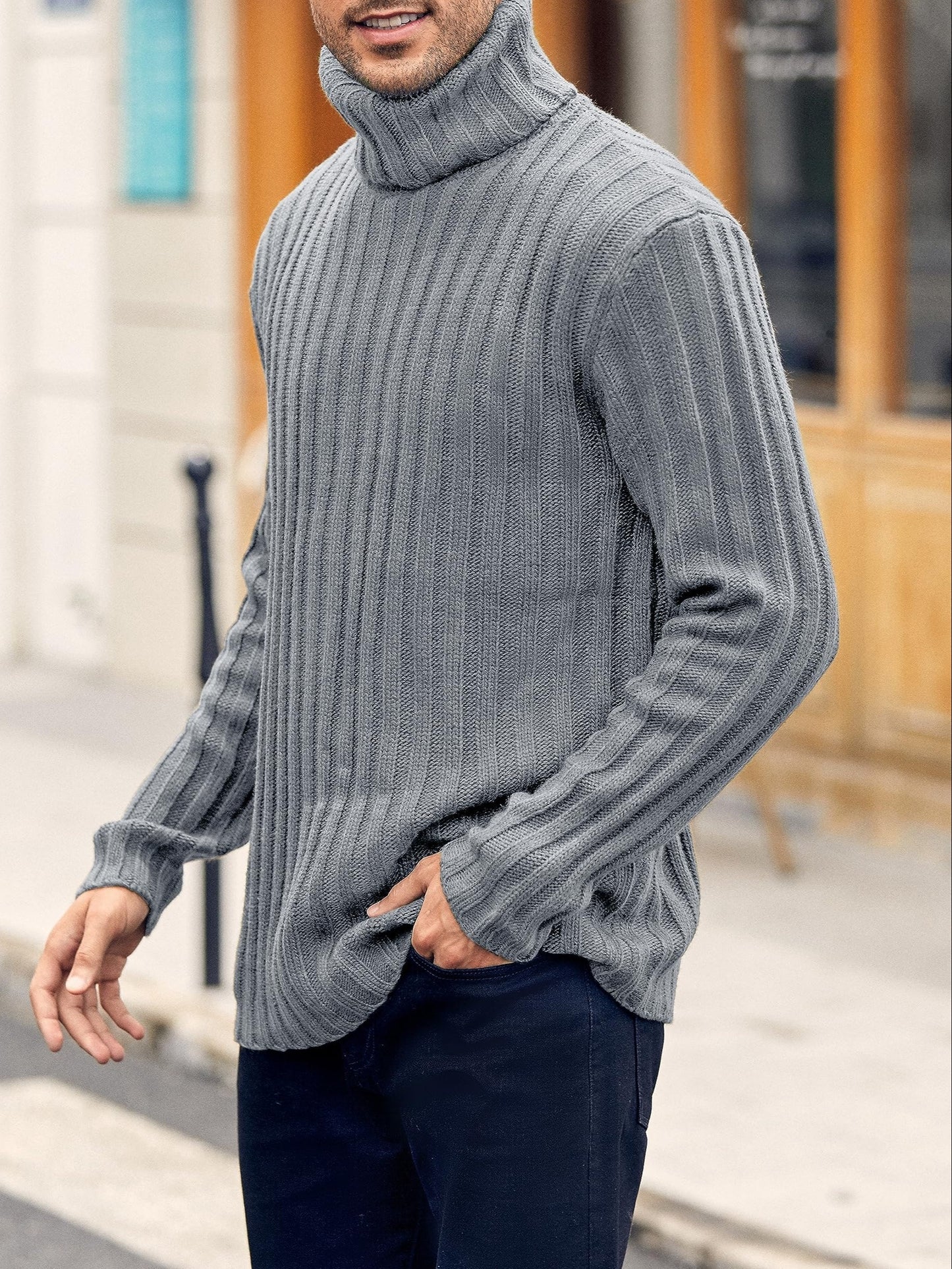 Mens Sweaters Turtleneck Cable Knitted Pullover Long Sleeve Slim Fit Chunky Casual Fall Winter Warm Cardigans