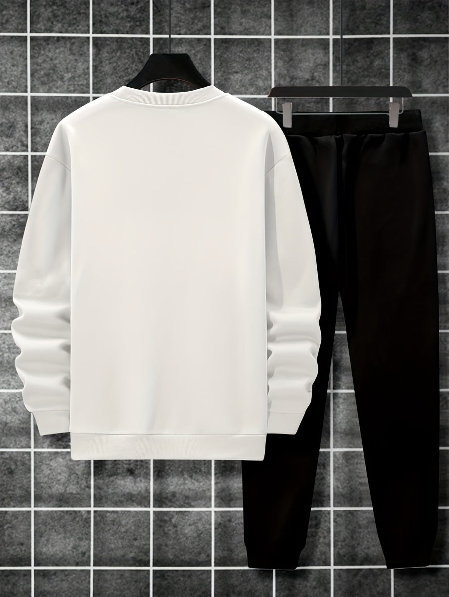 2-Piece Cozy Script Print Sweatshirt & Sweatpants Set - Soft, Trendy, and Comfy Outfits for Boys - Ideal for Fall, Winter, Daily Life, and Outdoor Activities in Los Angeles and California Style