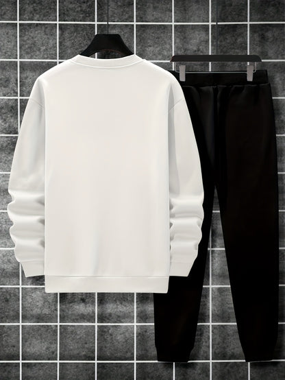 2-Piece Cozy Script Print Sweatshirt & Sweatpants Set - Soft, Trendy, and Comfy Outfits for Boys - Ideal for Fall, Winter, Daily Life, and Outdoor Activities in Los Angeles and California Style