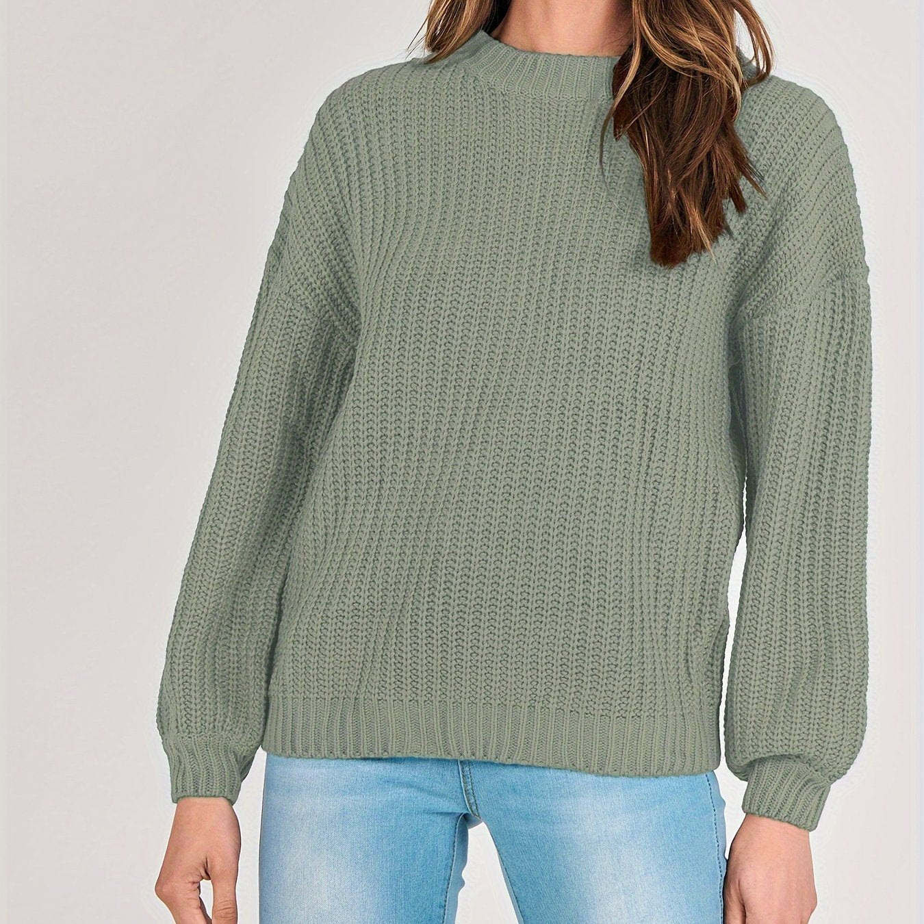 Women Fashion Sweater Long Sleeve Casual Ribbed Knit Winter Pullover Sweaters Blouse Top