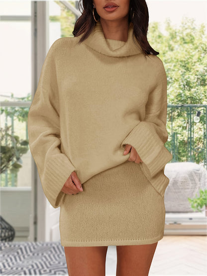 Womens 2 Piece Outfits Sweater Sets Turtleneck Oversized Sweaters And Mini Skirts Fall Trendy Loungewear