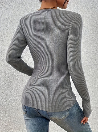 Women'S Elegant Sweater - Long Sleeve V-Neck Pullover Sweater, Soft Sweater for Fall/Winter, Office, Party, Everyday Outfits - Women'S Clothing, Ladies Sweaters, Casual Wear, Buttoned Front Design, Durable Knitwear, Fall Fash