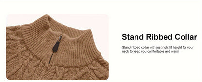 Men's Cardigan Sweaters Full Zip Up Sweater Solid Color Cable Knit Zipper Sweater Men Jackets