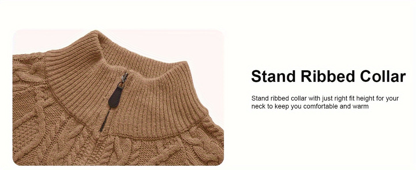 Men's Cardigan Sweaters Full Zip Up Sweater Solid Color Cable Knit Zipper Sweater Men Jackets