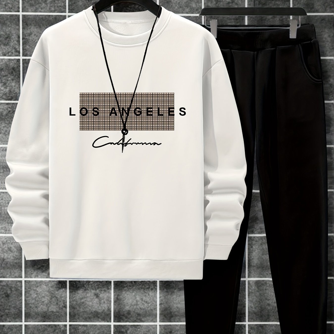 2-Piece Cozy Script Print Sweatshirt & Sweatpants Set - Soft, Trendy, and Comfy Outfits for Boys - Ideal for Fall, Winter, Daily Life, and Outdoor Activities in Los Angeles and California Style