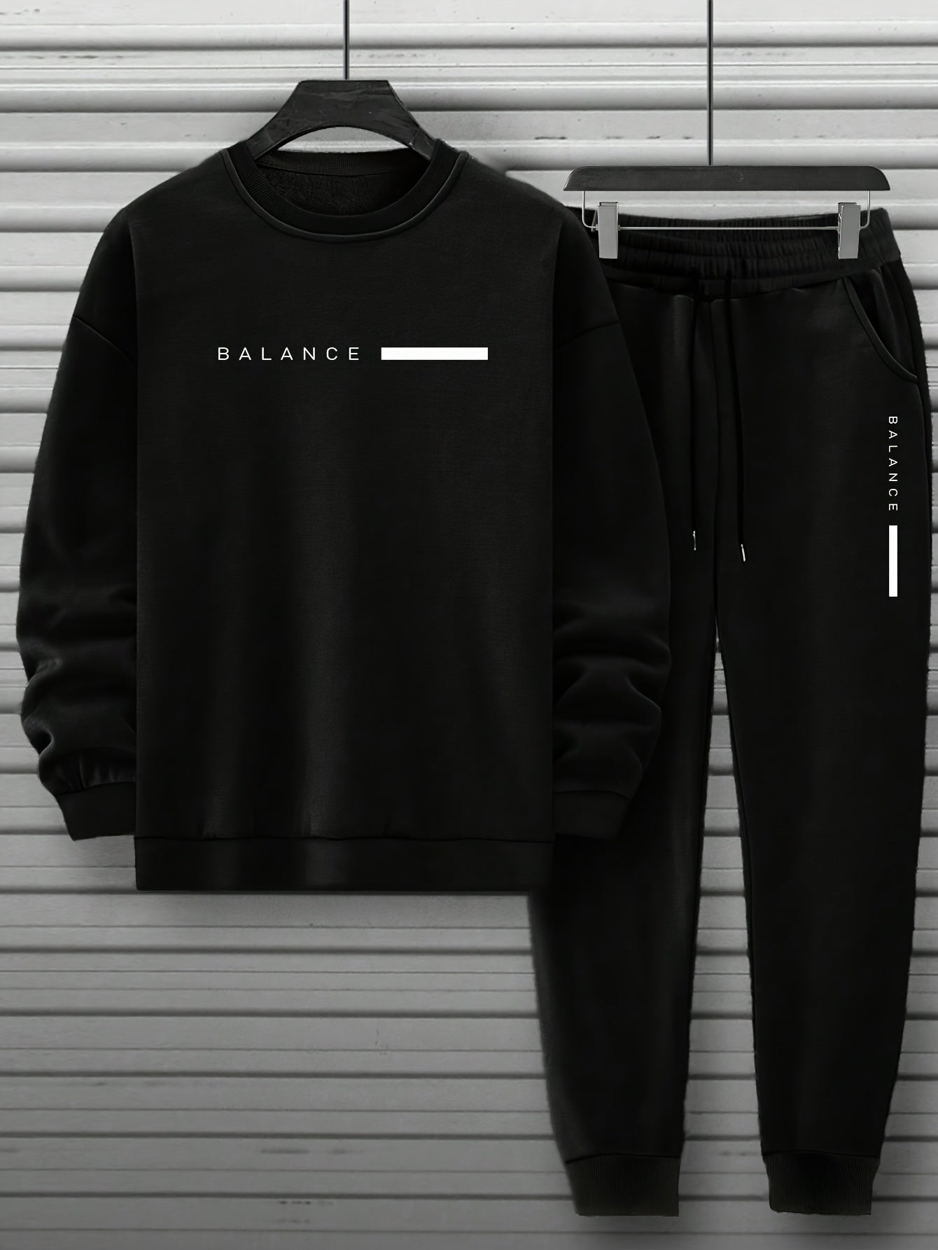2-Piece Mens Balance Graphic Print Sweatshirt & Sweatpants Set - Sweatsuits with Loose Crew Neck, Drawstring Waist, Long Sleeve, and Outdoor Comfort