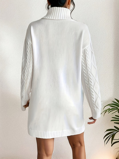 JNQualytrix Women's Elegant Sweater Dress - High Neck Long Sleeve with Double Pockets, Vibrant Red, Cozy Fall Winter Outfit, Chic Casual to Semi-Formal Wear, Ladies Sweaters, Casual to Formal Attire, Sophisticated Style, Comf