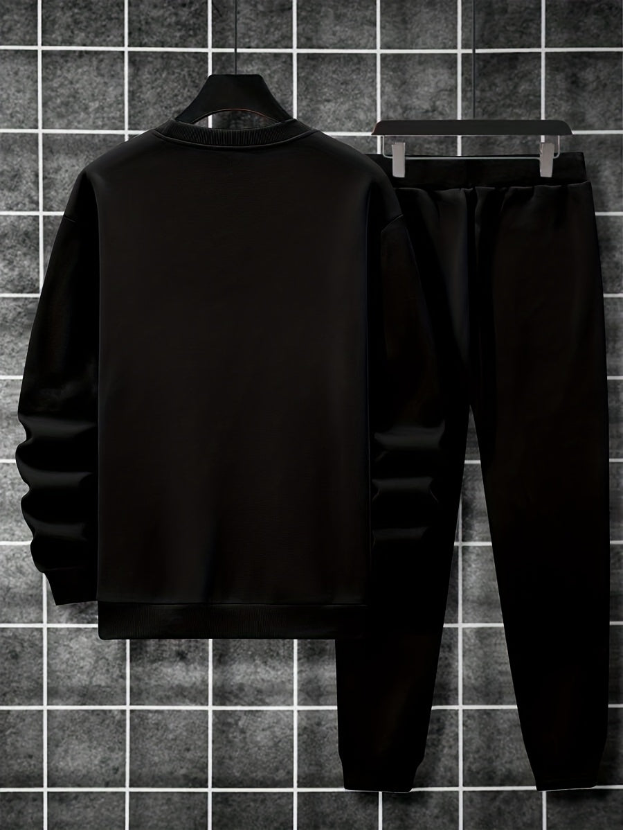 2-Piece Cozy Script Print Sweatshirt & Sweatpants Set - Soft, Trendy, and Comfy Outfits for Boys - Ideal for Fall, Winter, Daily Life, and Outdoor Activities in Los Angeles and California Style