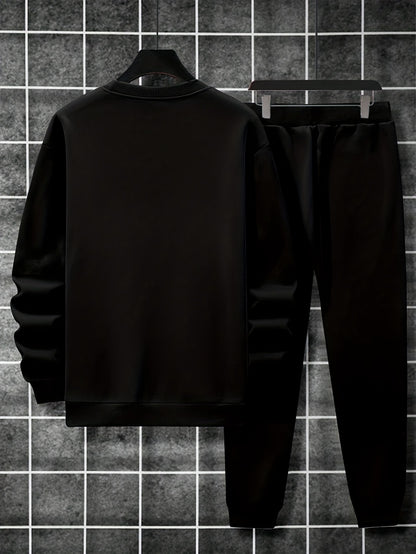 2-Piece Cozy Script Print Sweatshirt & Sweatpants Set - Soft, Trendy, and Comfy Outfits for Boys - Ideal for Fall, Winter, Daily Life, and Outdoor Activities in Los Angeles and California Style