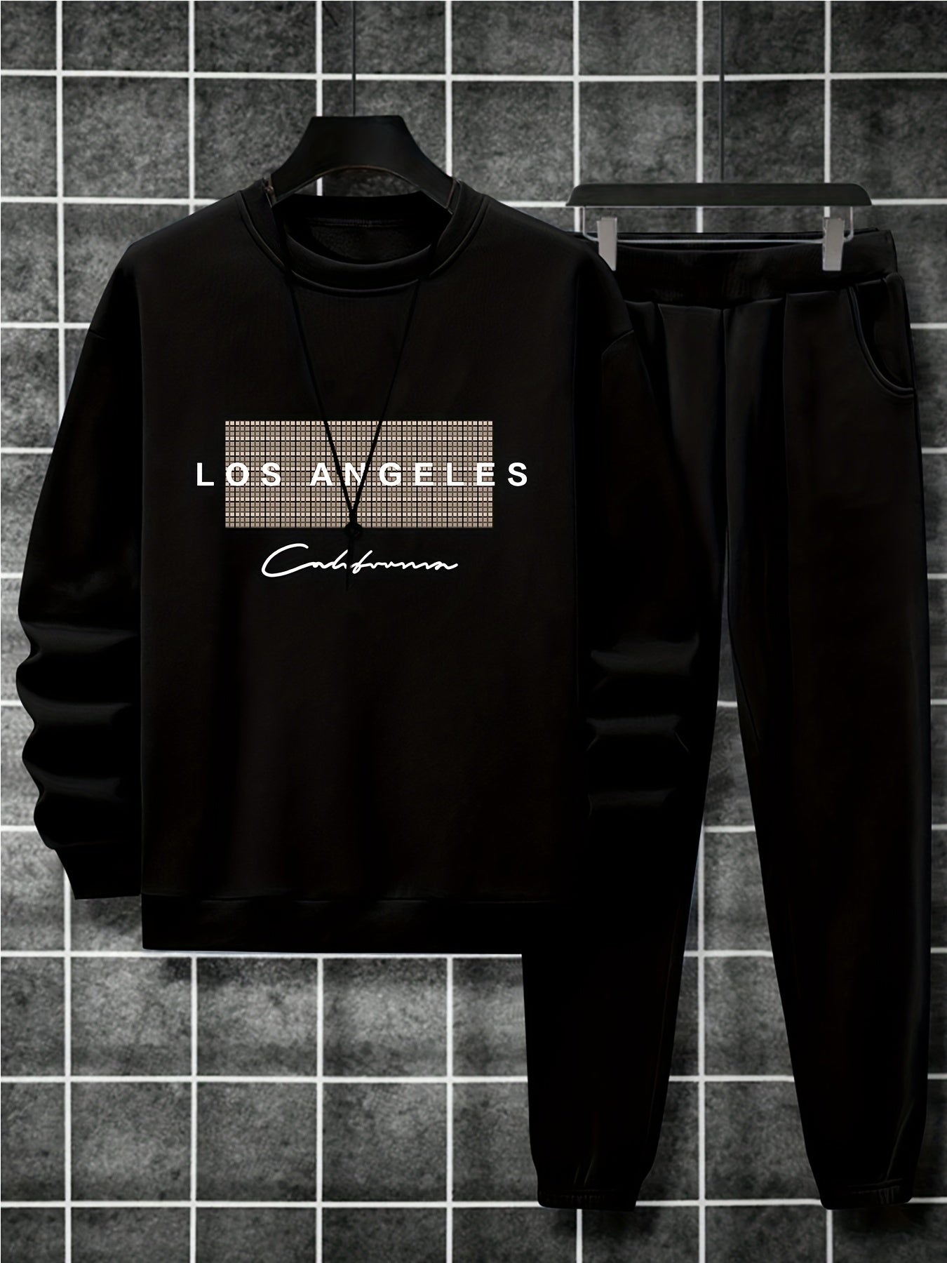 2-Piece Cozy Script Print Sweatshirt & Sweatpants Set - Soft, Trendy, and Comfy Outfits for Boys - Ideal for Fall, Winter, Daily Life, and Outdoor Activities in Los Angeles and California Style