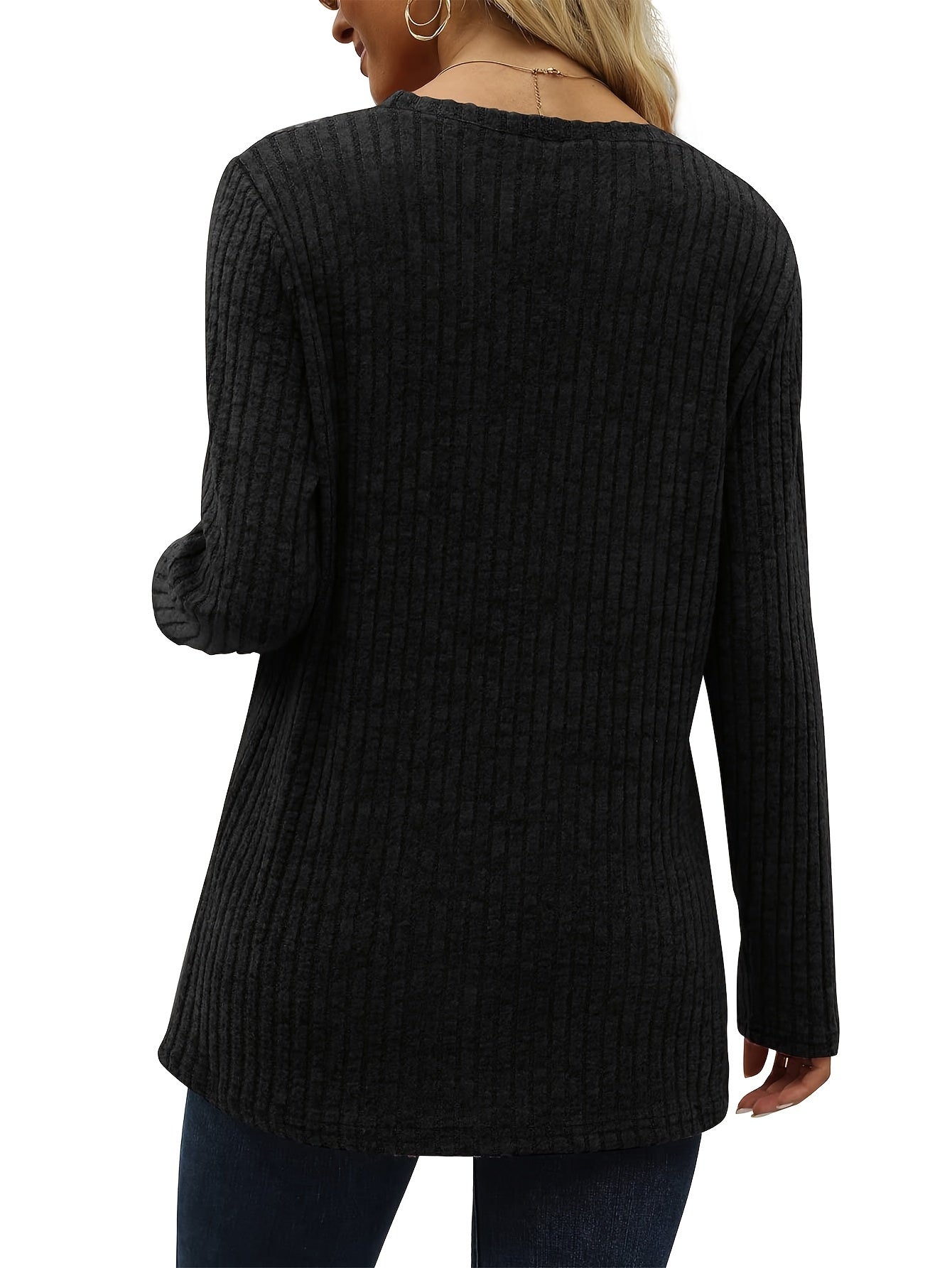 Women's Long Sleeve Crew Neck Tunic Tops Buttons Side Pullover Sweaters Fall Winter