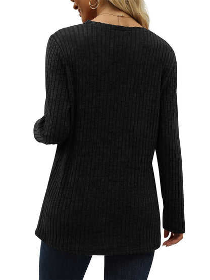 Women's Long Sleeve Crew Neck Tunic Tops Buttons Side Pullover Sweaters Fall Winter