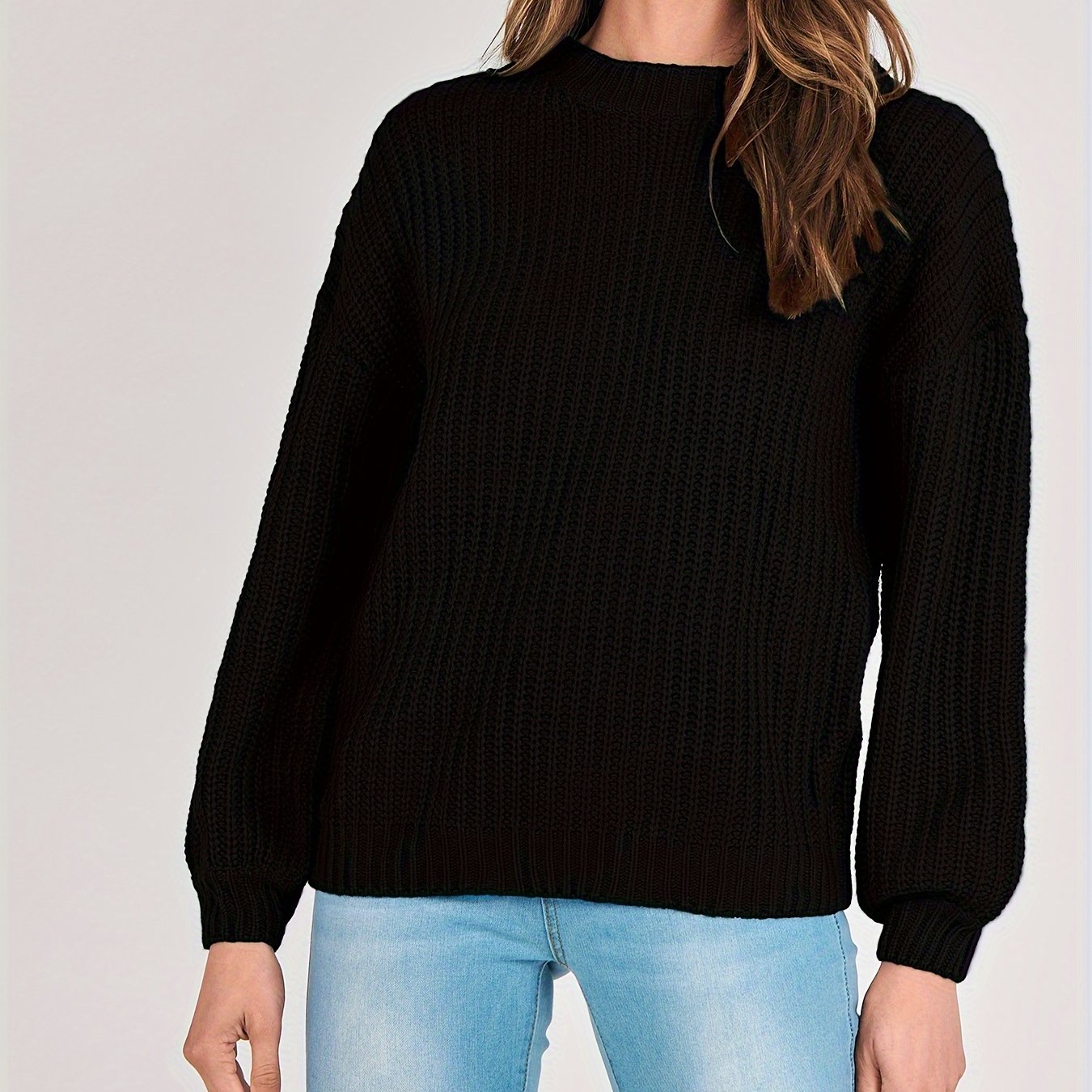 Women Fashion Sweater Long Sleeve Casual Ribbed Knit Winter Pullover Sweaters Blouse Top