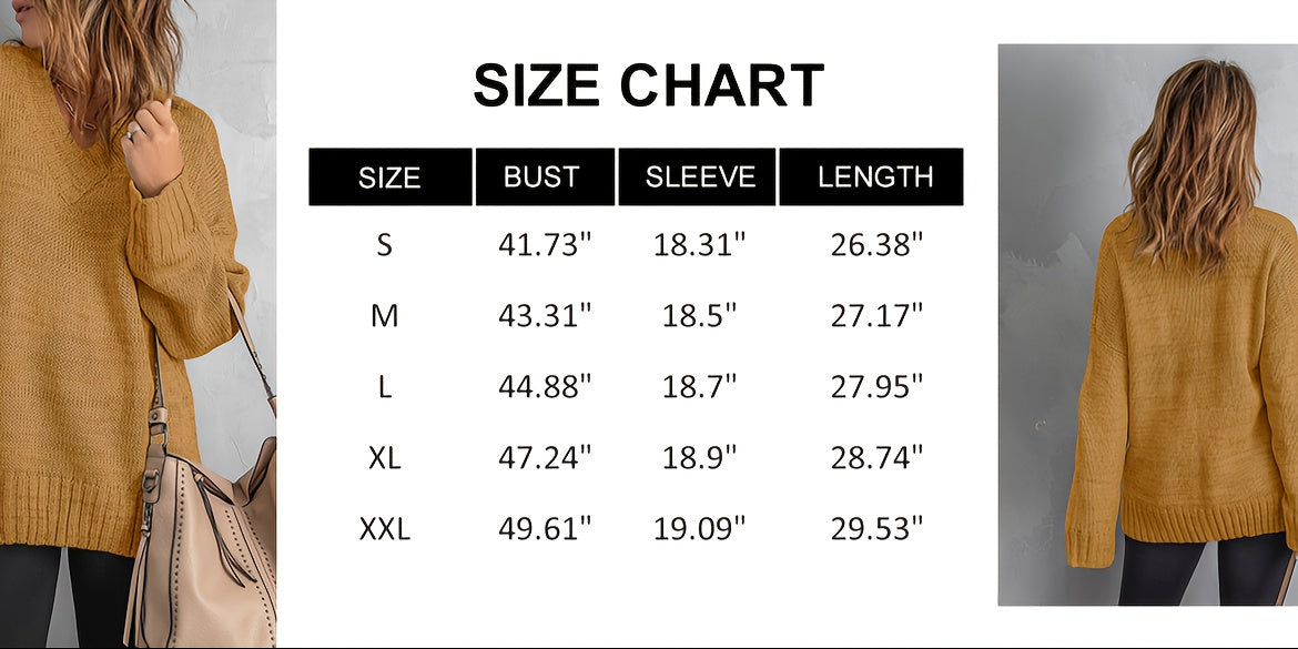 Womens Loose Sweaters - Sexy V Neck Long Sleeve Solid Knitted Jumper Pullover Sweatshirt Tops - Soft & Comfortable Knitted Fabric - For Casual & Chic Outfits - Perfect Gift for Women