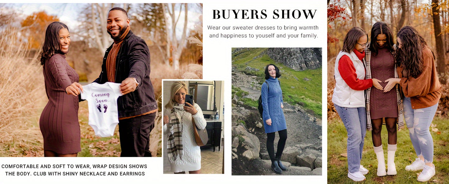 Womens Cable Knit Sweater Dress Sexy Long Sleeve Bodycon Turtleneck Mini Fall Sweaters Dresses