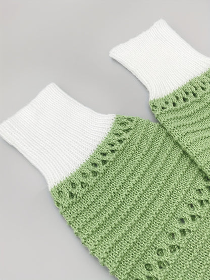 Women's Casual Striped Color-Block Pullover Sweater - Semi-Sheer Round Neck Spring/Fall Top with Green/White/Gray Stripes, Hand Wash or Dry Clean, Cute Sweaters