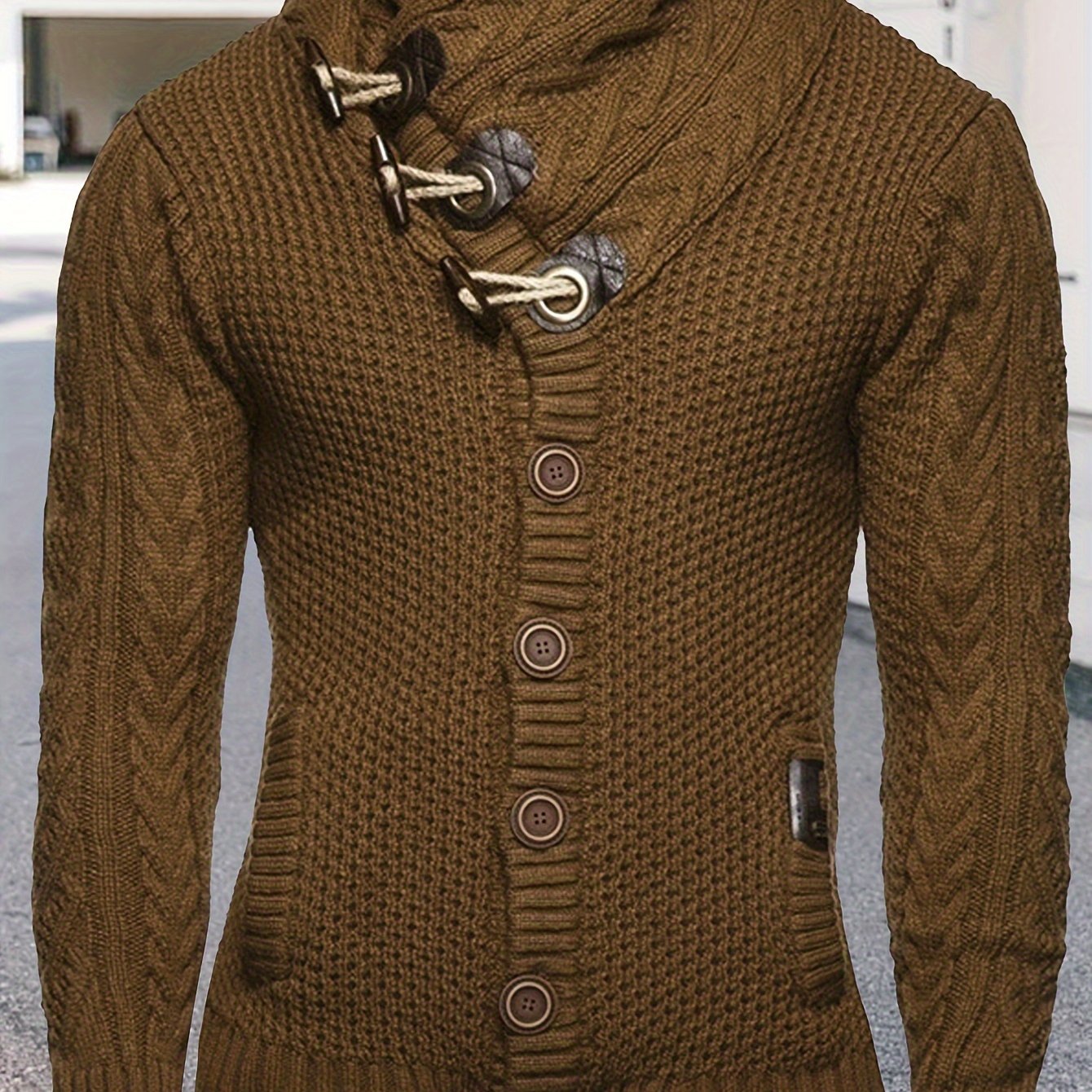 Men'S Knitted Jacket Turtleneck Cardigan Winter Pullover Hoodies Casual Sweaters Jumper