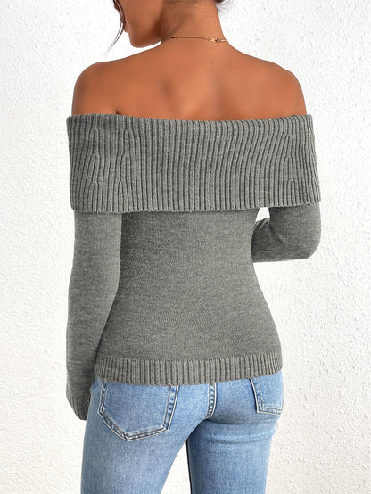 Long Sleeve Y2K Off Shoulder Ribbed Knit Fitted Pullover Women's Fall Sweaters Tops Blouse