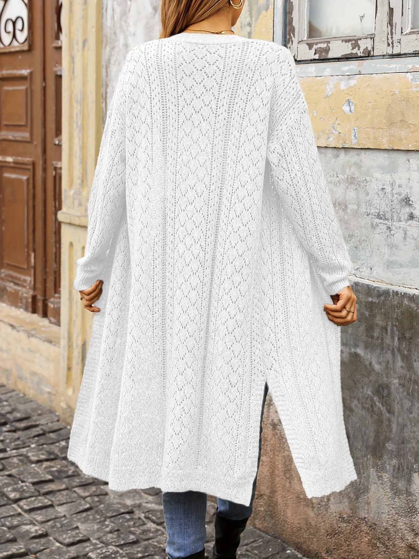 Women's Elegant Open-Front Longline Cardigan Sweater - Semi-Sheer Beige Fall Winter Layering Piece, Chic Office to Casual Outing Coat, Ladies Sweaters, Versatile Outerwear, Open Front Design, Stylish Craftsmanship, Stylish Co