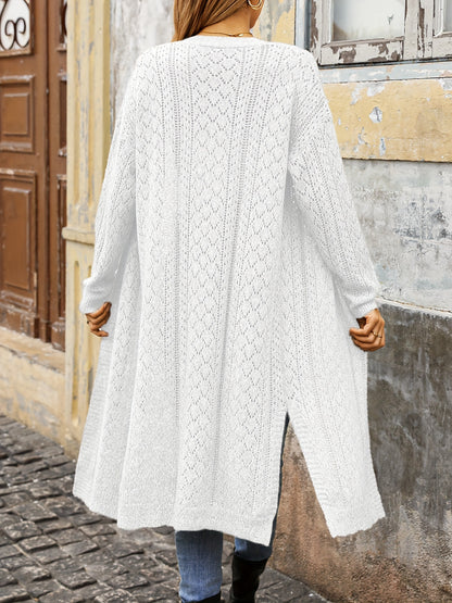 Women's Elegant Open-Front Longline Cardigan Sweater - Semi-Sheer Beige Fall Winter Layering Piece, Chic Office to Casual Outing Coat, Ladies Sweaters, Versatile Outerwear, Open Front Design, Stylish Craftsmanship, Stylish Co