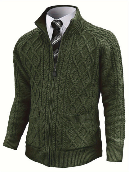Men's Cardigan Sweaters Full Zip Up Sweater Solid Color Cable Knit Zipper Sweater Men Jackets
