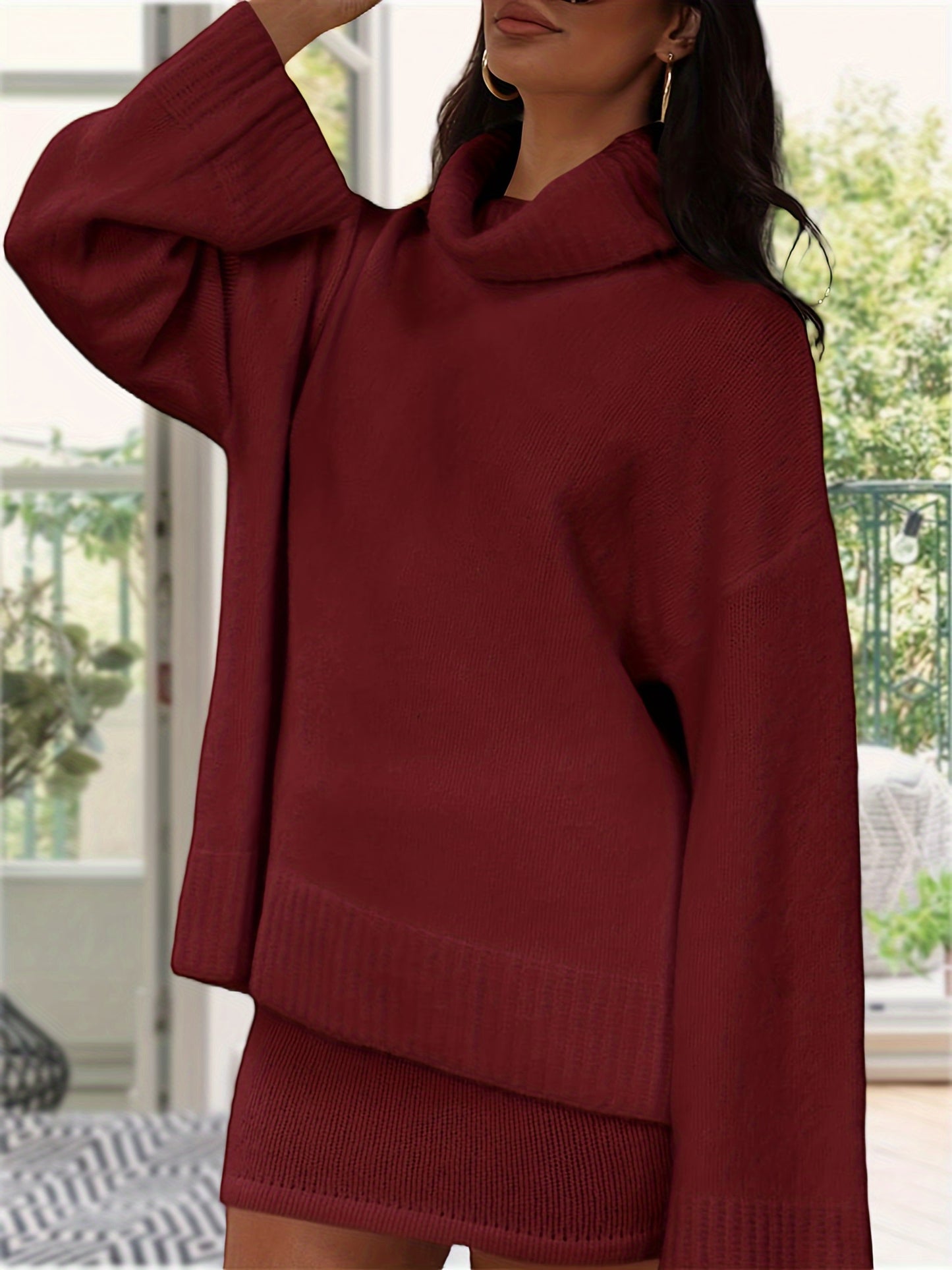 Womens 2 Piece Outfits Sweater Sets Turtleneck Oversized Sweaters And Mini Skirts Fall Trendy Loungewear