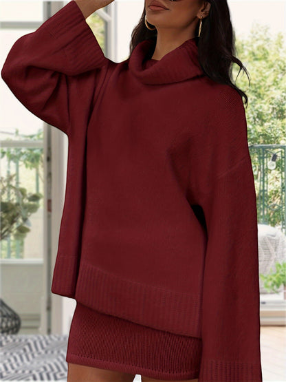 Womens 2 Piece Outfits Sweater Sets Turtleneck Oversized Sweaters And Mini Skirts Fall Trendy Loungewear
