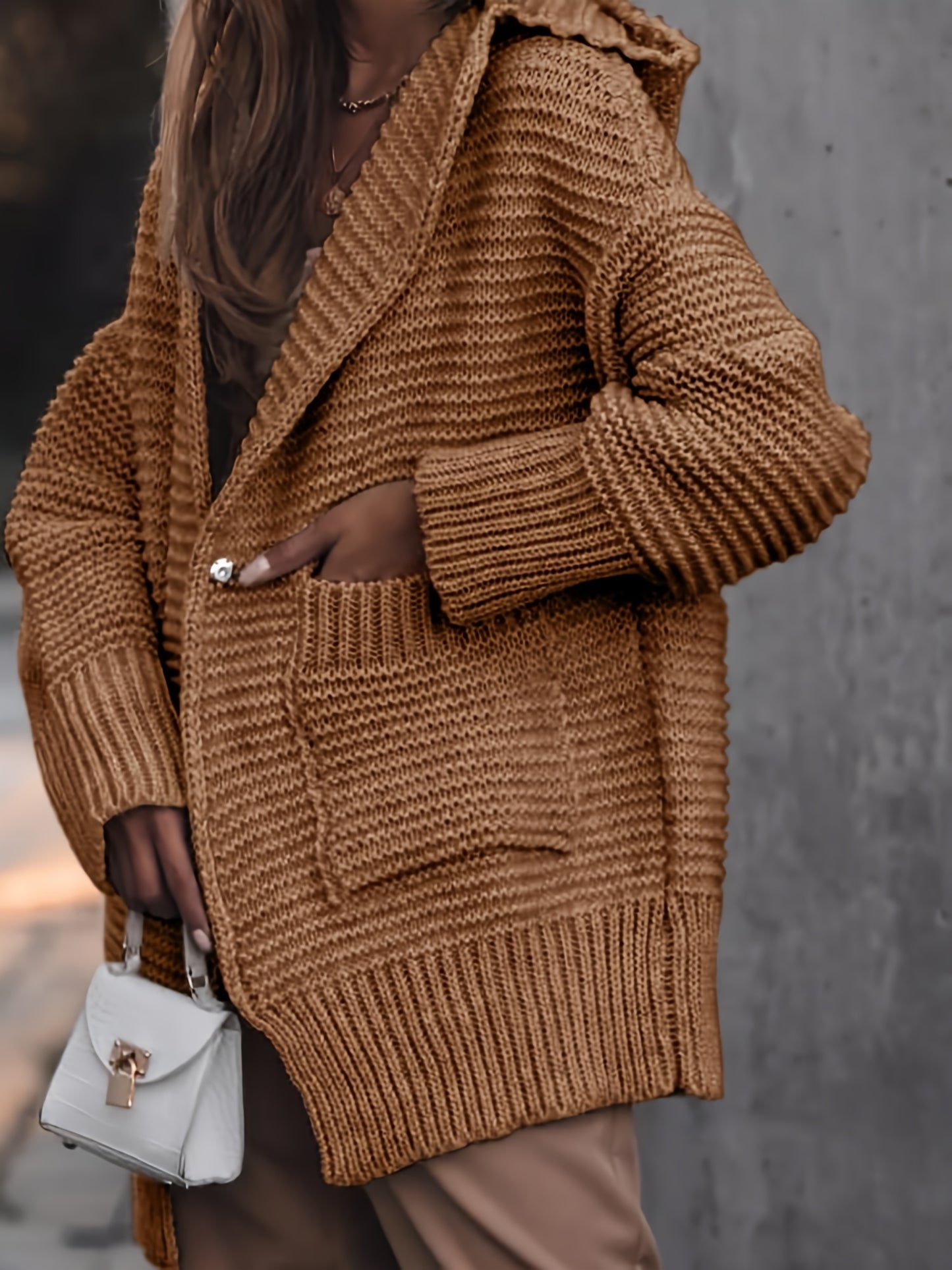 Womens Oversized Cardigan Sweaters Hooded Long Sleeve Button Down Chunky Knit Sweater Coat With Pockets