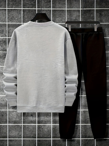 2-Piece Cozy Script Print Sweatshirt & Sweatpants Set - Soft, Trendy, and Comfy Outfits for Boys - Ideal for Fall, Winter, Daily Life, and Outdoor Activities in Los Angeles and California Style